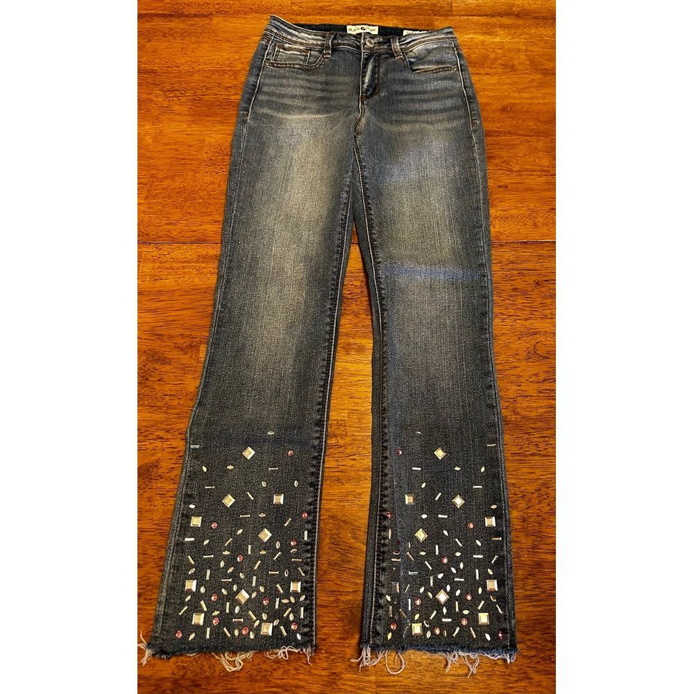 Black Daisy bejeweled straight jeans size 0 juniors